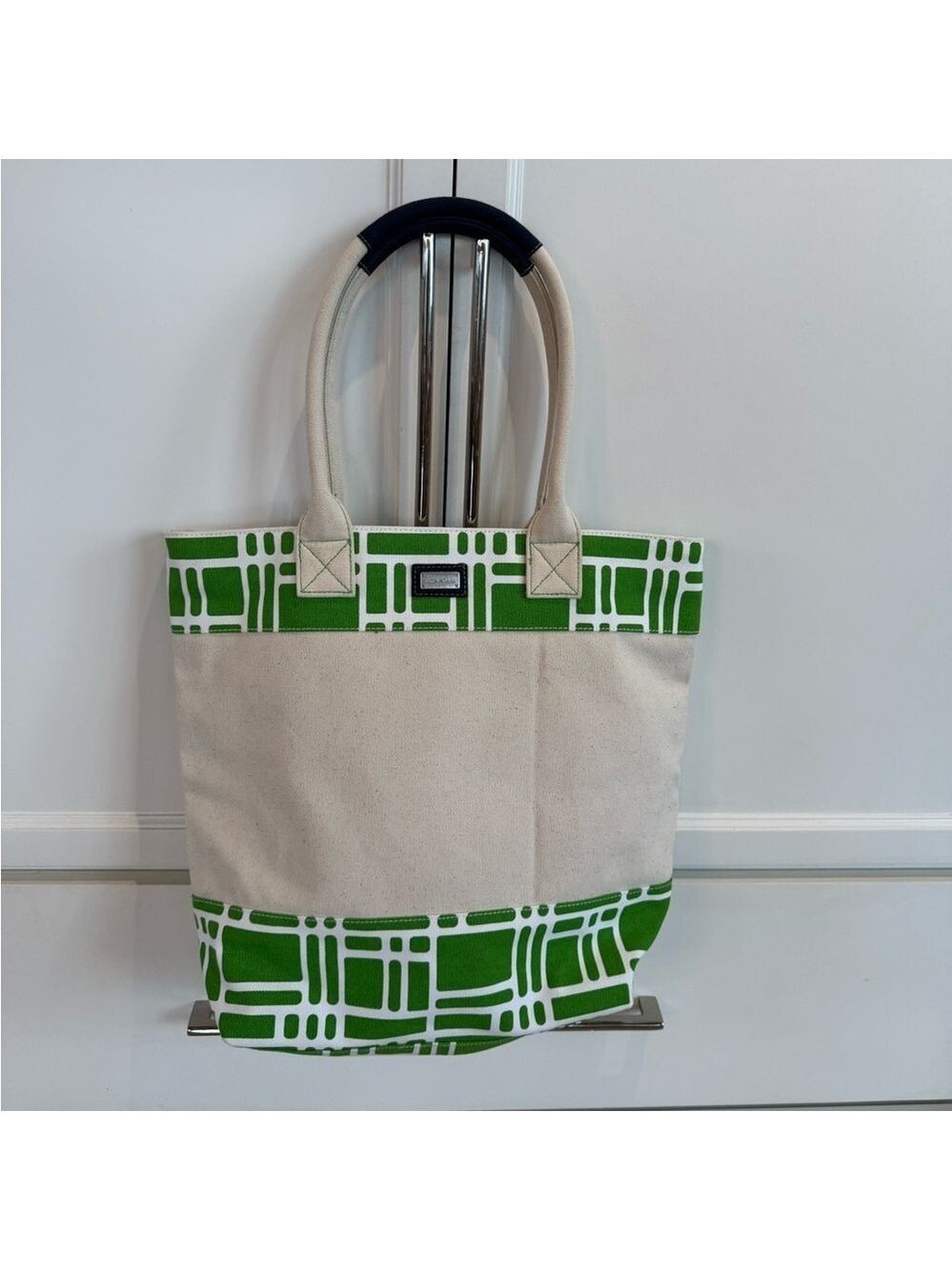 Ame & Lulu Beige And Green Canvas Tote Bag